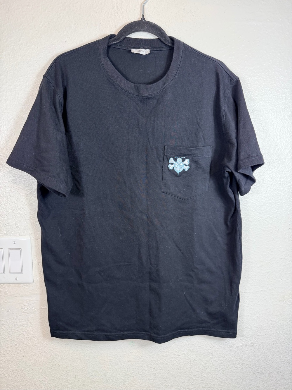 Rare Dior × Stussy Bee T-Shirt Blaxk Embroidered Skull Logo Cotton Size L